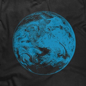 Unisex Planet Earth T Shirt - Earth from Outer Space Print T Shirt - Blue Ink - Item 2408