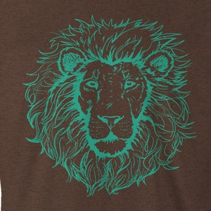 Unisex Lion T Shirt - King of The Jungle Tee - Turquoise Ink - Soft American Apparel Poly Cotton TShirt - Item 1801