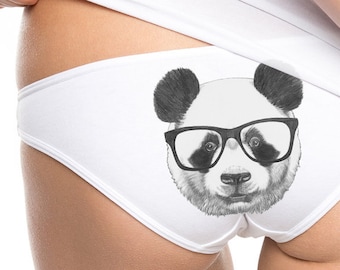 Custom Funny Womens Brief Cute Panda Bear Novelty High-Cut Underwear Panty XS-XXXL