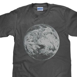 Unisex Planet Earth T Shirt - Earth from Outer Space Print T Shirt - Gray Ink - Item 2409