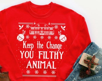 Ya Filthy Animal Sweatshirt, Ya Filthy Animal, Home Alone Sweatshirt, Christmas Party Shirt, Christmas Sweatshirt, Unisex - Item 8033
