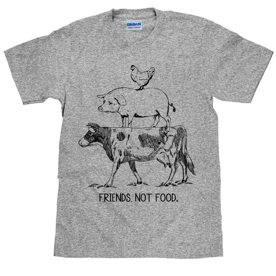 Vegan Farm Animal T Shirt - Friends Not Food - Vegetarian TShirt - Cow Pig Chicken Pyramid Tee - Unisex - Item 2736
