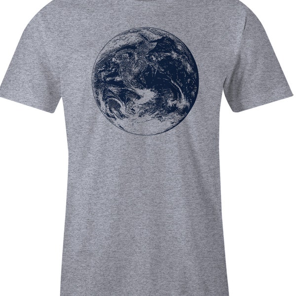 Men's Planet Earth T Shirt - Earth from Outer Space Print T Shirt - American Apparel TShirt - Navy Blue Ink - Item 2410