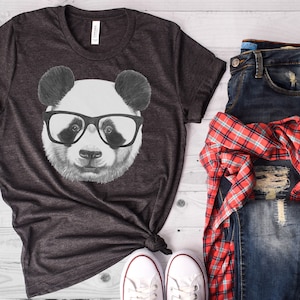 Panda Shirt, Panda T Shirt, Animal Shirt, Animal T Shirt, Shirt for Her, Daughter Shirt, Panda, Panda with Glasses, Bella Canvas - Item 1922