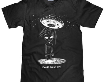 Alien T Shirt - I Want To Believe - Alien Tee Shirt - Outer Space T Shirt - Unisex - Item 1665