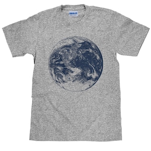 Unisex Planet Earth T Shirt - Earth from Outer Space Print T Shirt - Navy Blue Ink - Item 2410