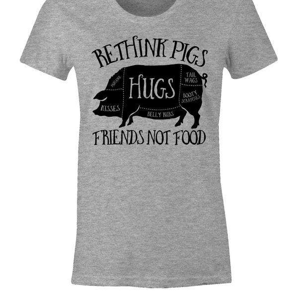 Vegetarian T Shirt - Rethink Pigs - Friends Not Food - American Apparel Women's Poly Cotton T-Shirt - Item 2781