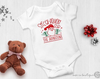 Special Delivery Christmas Onesie® | Personalized Christmas Pregnancy Announcement Onesie® | Santa Pregnancy Reveal Bodysuit