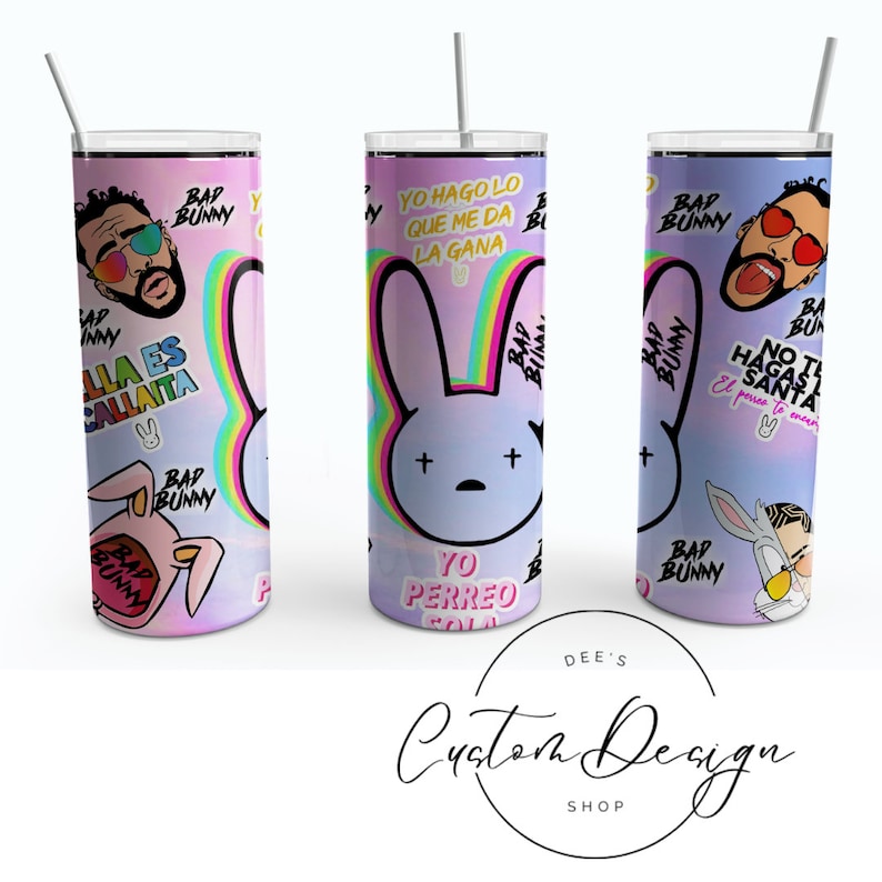 Bad Bunny Custom 20oz Skinny Tumbler 20oz Skinny Tumbler Etsy