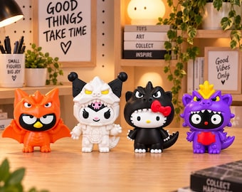 Kawaii Kitty Dino Monster Figure, 3D Printed Cute Cat Collectible, Kitty Costume Desk Decor, Cute Monster Figurine, Gift for Cat Lovers