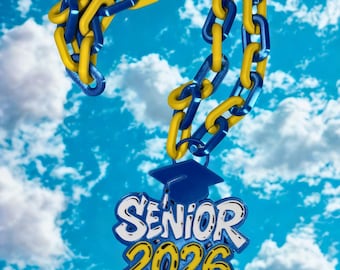 Senior 2026 Hype Chain Necklace | 3D Printed Graduation Accessory, Custom School Colors