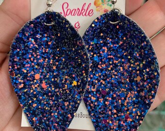 Dark Blue Glitter with Peach iridescent earrings