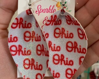 Sparkly Ohio script earrings
