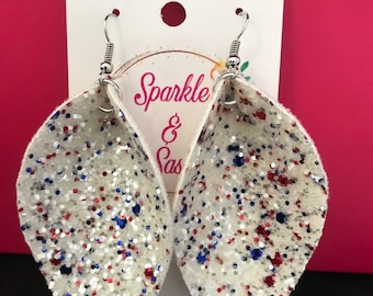 4th of July USA Red White Blue glitter Earrings