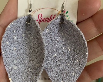 Matte Grey Silver Glitter Earrinngs