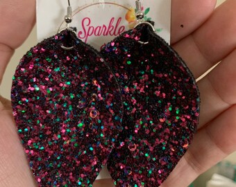 Wine Glitter with Green specks Earrings