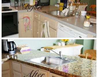 Instant Peel And Stick Vinyl Countertop Update Gold Granite Etsy