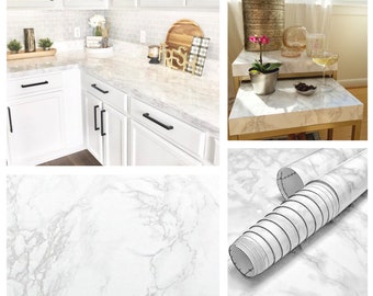 White Grey Faux Marble Self Adhesive Contact Paper, Peel and Stick