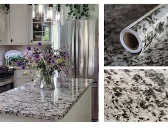 Ezfauxdecor Kitchen Countertop Contact Paper Peel & Stick Marble Granite Black White Vinyl Film Wrap Skin Waterproof, Heat-Resistant