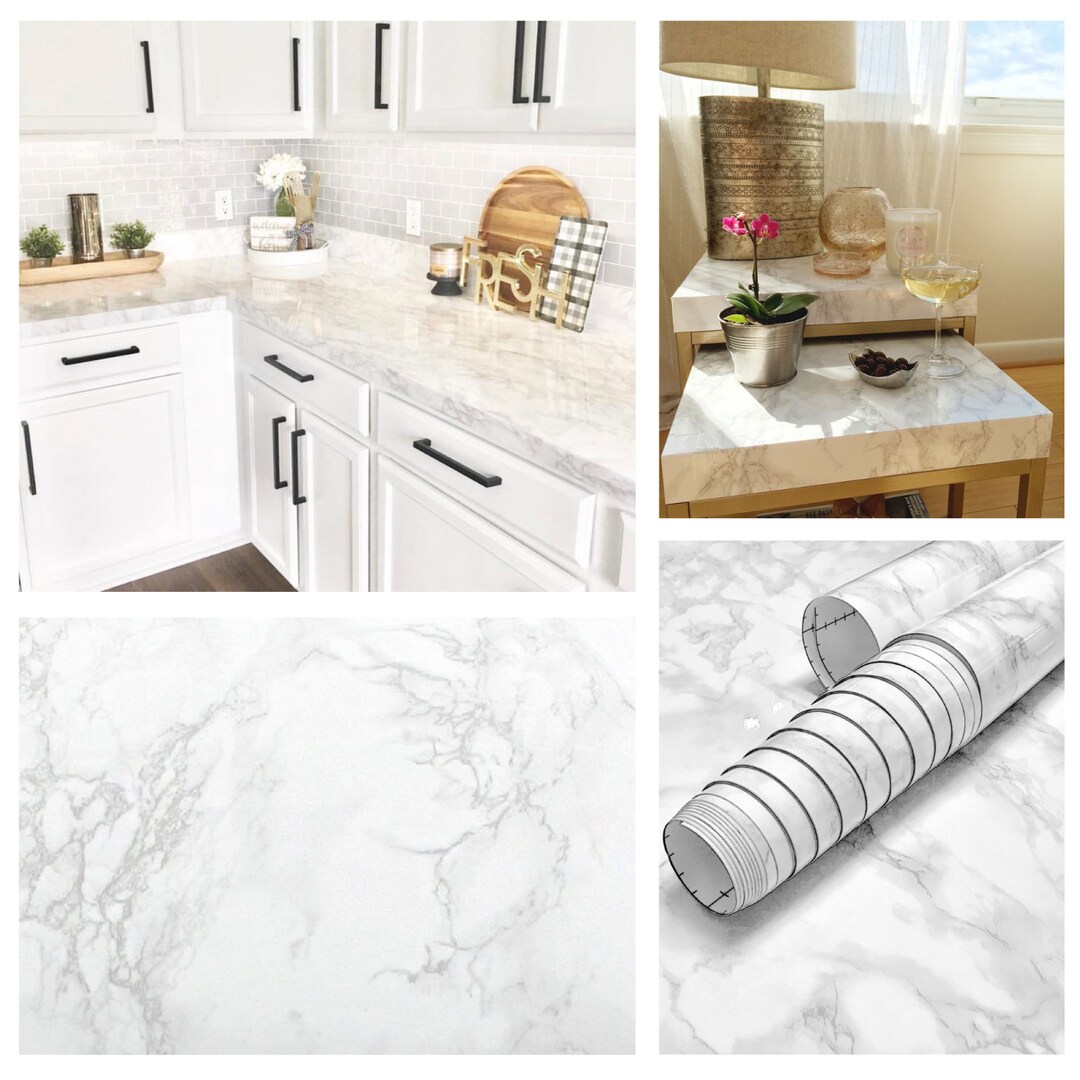 Glossy Marble Wallpaper Vinyl Cover Peel and Stick Countertop Wrap Home ...