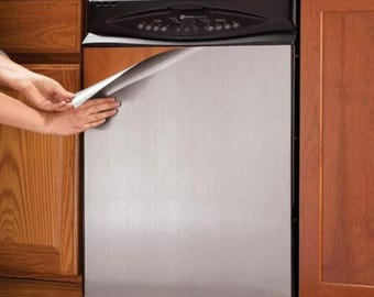 EZ Faux Decor Stainless Steel Appliance Cover Dishwasher Panel Vinyl Fridge Skin Self Adhesive Refrigerator Update Brushed Nickle Satin