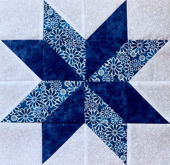 Beautiful 9 Blue Eight Point Star Quilt Precut Block Kits Etsy