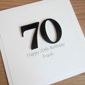 Handmade 70th birthday card, personalized, can be any age or colour 18th, 21st, 30th, 50th, 40th, 60th, 70th, 80th, 90th, 100th