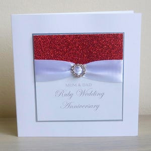 Carte de félicitations pour 40e anniversaire de mariage rubis, personnalisée, faite main