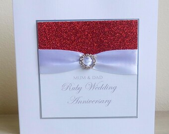 Ruby 40th wedding anniversary congratulations card, personalised, handmade