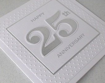 Handmade 25th silver wedding anniversary card, congratulations