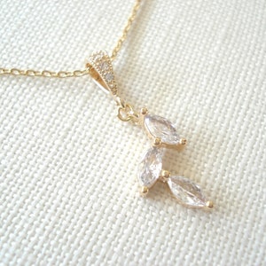 Garden Wedding...Gold CZ Leaf Necklace, Bridesmaid Gift, Dainty Necklace, Earrings, Bracelet Marquise shape CZ, Bridal Party Gift