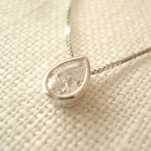 Sterling Silver Solitaire Teardrop CZ Diamond necklace...Clear Bezel-set cubic zirconia, bridal jewelry, wedding accessory, bridesmaid gift