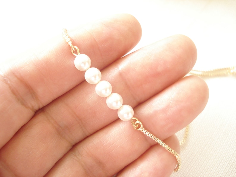 Personalized Pearl Bracelet...Swarovski Pearls w/ Gold, Silver or Rose gold adjustable box chain, Bridesmaid, Sliding Adjustable image 6