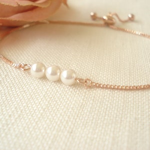 Personalized Pearl Bracelet...Swarovski Pearls w/ Gold, Silver or Rose gold adjustable box chain, Bridesmaid, Sliding Adjustable image 5