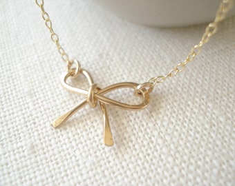 Bow Knot necklace...Gold fill, Rose gold fill or Sterling silver, handmade wedding jewelry, bridesmaid gift, Best friends necklace