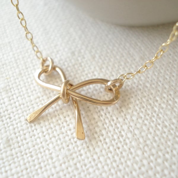 Bow Knot necklace...Gold fill, Rose gold fill or Sterling silver, handmade wedding jewelry, bridesmaid gift, Best friends necklace