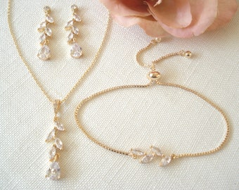 Hochzeit Schmuck-Set, Garten Hochzeit, Brautjungfer Geschenk, Marquise Form Zirkonia Blatt, Teardrop Brautparty Geschenk