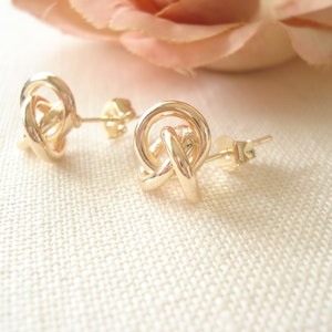 Gold Knot Earrings...Tie the Knot Earrings, Infinity Knot earrings, Bridesmaid gift, Wedding jewelry, Gift for her, Love Knot Stud earrings