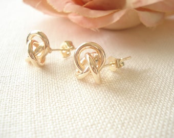 Gold Knot Earrings...Tie the Knot Earrings, Infinity Knot earrings, Bridesmaid gift, Wedding jewelry, Gift for her, Love Knot Stud earrings