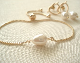 Infinity Knoten Ohrringe und Armband Set ...Gold oder Silber ewiger Liebesknoten mit Perlentropfen, Brautjungfer Geschenk, Brautpartygeschenk, Hochzeit