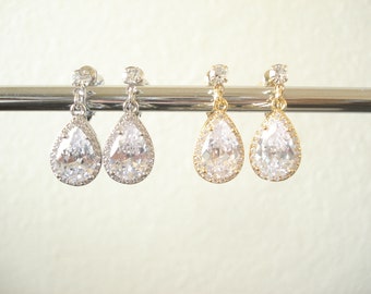 Clip on Earrings...Wedding Jewelry set, CZ Teardrop Necklace and Earrings, Crystal bridal jewelry set, Bridesmaid Gift