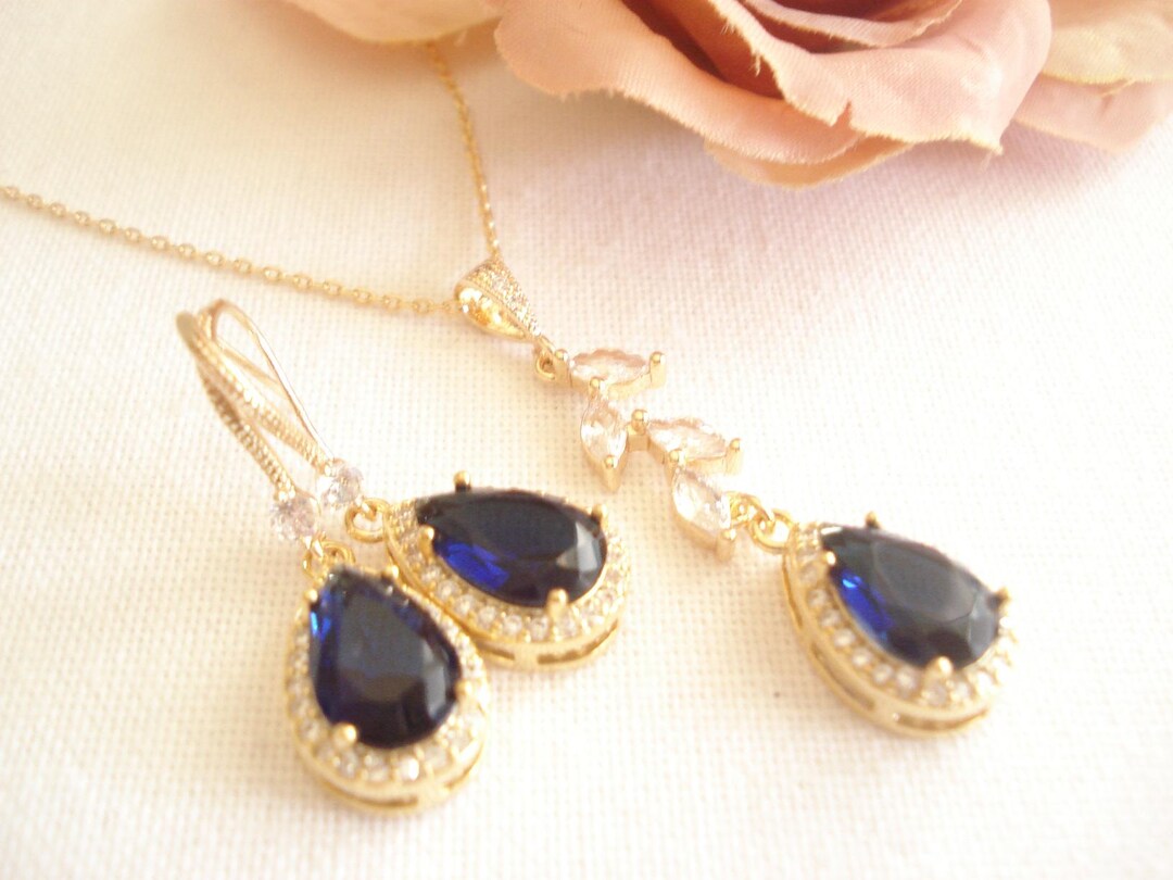 Joyería de zafiro Conjunto de joyas de boda en oro, collar