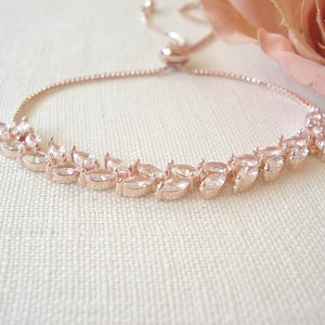 CZ Leaf Bracelet...Gold, Silver or Rose gold Sliding Adjustable box chain Bracelet, Bridesmaid gift, Vine Leaf, for her,