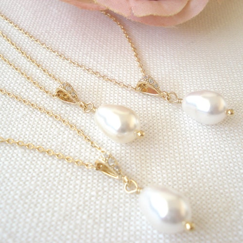 Teardrop Pearl Necklace Rose Gold Bridal Necklace Pearl - Etsy
