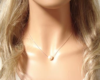 Swarovski Pearl Solitaire Necklace in Silver chain...Floating white or cream pearl, Bridesmaid gift, Wedding jewelry, Bridal necklace