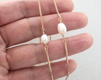 Echte Süßwasserperlen Armband, zarte verstellbare Kette in Gold, Braut- & Brautjungfer-Hochzeitsschmuck