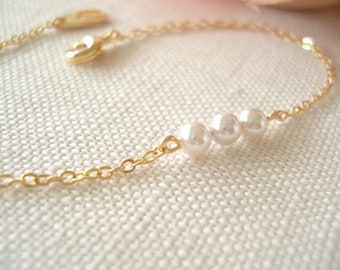 Perlenarmband ...Swarovski Perlen mit Gold, Silber oder Roségold verstellbare Kette, Brautjungfer, Hochzeitsschmuck, Geschenk für sie