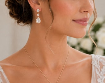 Gold oder Silber Teardrop Schmuck Set...AAA CZ Hochzeit Schmuck Set, Braut Ohrringe, Brautjungfer Geschenk, Teardrop Braut Party Geschenk