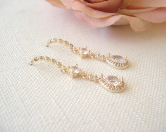 Romantic Bridal Earrings...Gold Teardrop CZ Earrings, Vintage style wedding jewelry, Bridesmaid gift, Wedding, Bridal jewelry