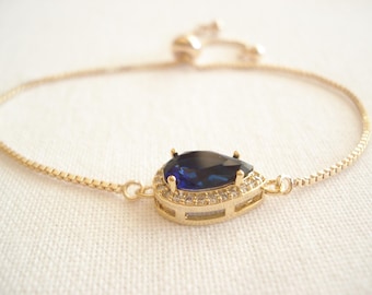 Joyería de zafiro CZ... Conjunto de joyas de boda en oro, collar de lágrima de zafiro azul, pendientes, pulsera, regalo de dama de honor, joyería nupcial